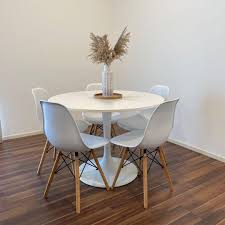 Round kitchen table set for 4. Ikea Docksta Round Dining Table Home Furniture Furniture On Carousell