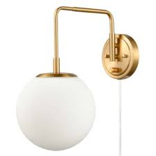 Gold Linen Shade Plug In Wall Sconce