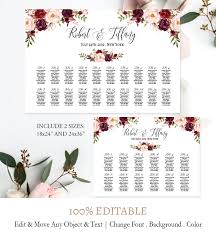Burgundy Floral Wedding Seating Chart Template Fl1