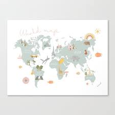Nursery World Map Wall Art Canvas Print