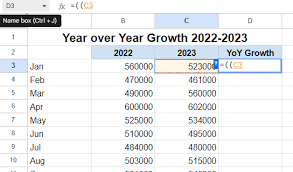 calculate year over year growth in