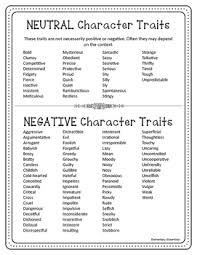 Character Traits Vs Character Emotions Adjective Lists
