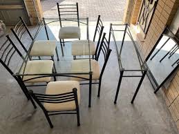 Iron Glass Dining Table 6 Chairs