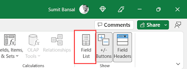how to show pivot table fields list