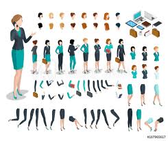 The uppermost part of the body, containing the brain and the eyes, ears, nose, mouth, and jaws. Fototapete Flat Isometric Body Parts Woman Vector Set Business Character Sentavio