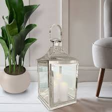 Silver Metal Glass Candle Lantern For