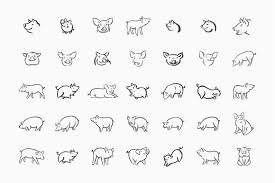 Hand Drawn Pig Icon Set Pig Tattoo