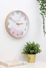 Whimsical Leaves Pink Wall Clock 30cm