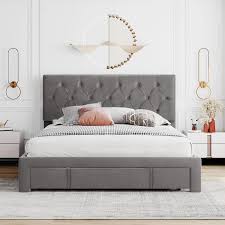 Eer 81 In W Gray Queen Size Storage Bed Velvet Upholstered Platform Bed With A Big Drawer