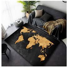 gold black world map carpet rug 160