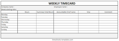 Ready To Use Printable Weekly Time Card With Hour Work Breakdown Detail