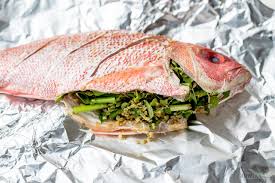oven baked whole red snapper with