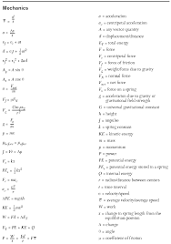 physics exam formulas
