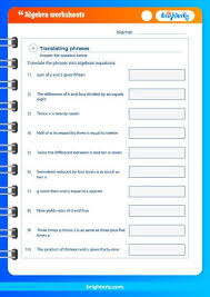 Printable 6th Grade Algebra Worksheets