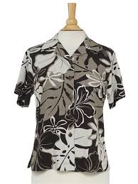 Royal Hibiscus Black Rayon Womens Hawaiian Shirt
