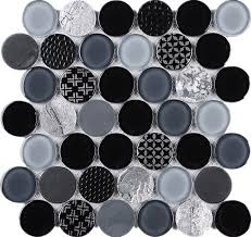 Black Penny Round Glass Mosaic Tile