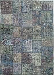 blue patchwork hand knotted turkish rug