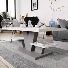 Smart black coffee table with white marble top options. Viosimc Coffee Table For Living Room White Grey With Two Shelves Stylish Modern White Center Table With High Gloss Top For Tea And Coffee Buy Online In Bahamas At Bahamas Desertcart Com Productid