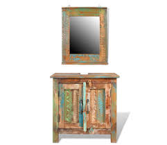 Find something extraordinary for every style, and enjoy free solid wood chamfered legs and framed door fronts showcase an understated silhouette. Reclaimed Solid Wood Bathroom Vanity Cabinet Set With Mirror Vidaxl Com Au
