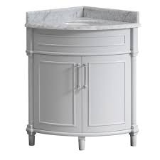 Among all vanities for bathroom with small spaces, corner design is surely most amazing. Home Decorators Collection Aberdeen 32 In W X 23 In D Corner Vanity In Grey With Carrara Marble Top With White Sinks Aberdeen 32g The Home Depot