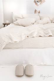 natural striped linen fitted sheet