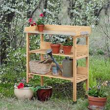 Yaheetech Outdoor Potting Bench Table With Storage Shelf Wood