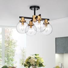 Shop Tegan Black Gold 4 Light Flushmount Ceiling Light With Glass Shades On Sale Overstock 26458180