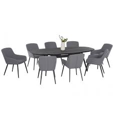 8 seat oval dining set in flanelle