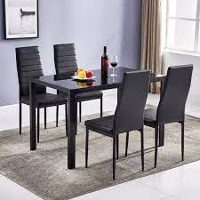 Maybe you would like to learn more about one of these? Godecor Dining Table Set 5 Piece Kitchen Table Set With Glass Table Top 4 Leather Chairs Dinette Black Walmart Com Walmart Com