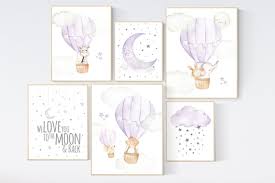 Air Balloon Nursery Decor Girl Purple