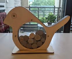 Laser Cut Cute Bird Money Box Coin Bank