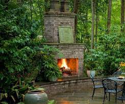 Outdoor Brick Fireplace In The Woods