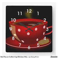 Red Tea Or Coffee Cup Kitchen Wall Clock