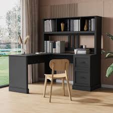 l shaped black wood computer desk