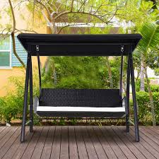 Outsunny 3 Person Wicker Porch Swing Chair Outdoor Rattan Patio Sling Hammock W Canopy