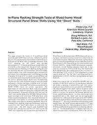 in plane racking strength tests of wood