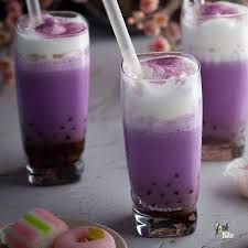 purple boba taro milk tea with