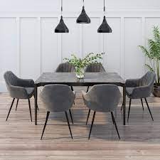 Does show signs of wear and tear, otherwise in good condition. Grey Ceramic Extendable Dining Set With 6 Grey Velvet Dining Chairs Camilla Furniture123