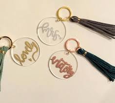 Easy to assemble shatter resistant clear acrylic plastic keyrings. Personalized Embossed Acrylic Keychains Hand Lettered Clear Acrylic Keychains Diy Resin Art Resin Jewelry