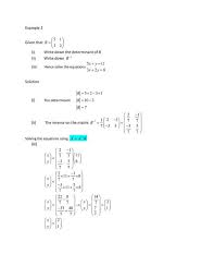 Matrices Simultaneous Equations Worksheet