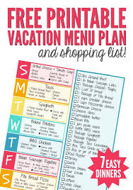 Free Printable Vacation Menu Plan And Shopping List