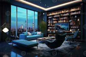 luxury study room with view of the city