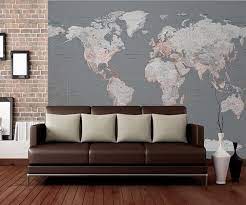 Silver World Map Wall Mural Wallpaper