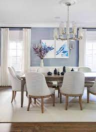 Dining Space With Blue Grasscloth
