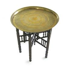Middle Eastern Brass Tray Table Wood