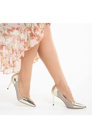 Pantofi dama din piele ecologica lacuita Letty, Auriu, 35 - eMAG.ro