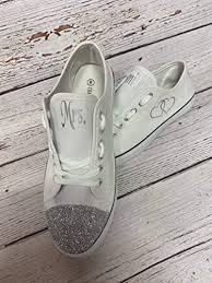 Women ballet flats rhinestone wedding ballerina shoes foldable sparkly comfort slip on flat shoes. Amazon Com Wedding Tennis Shoes For Bride Personalized Wedding Reception Ceremony White Canvas Sneakers Women Glitter Bling Monogrammed Handmade
