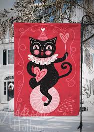 Small Garden Flag Valentines Black Cat