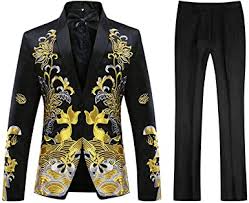When it comes to looking the part for that career defining. Mens Floral Sequin Embroidered Dress 2 Piece Suit Slim Fit Blazer Jacket Pants At Amazon Men S Clothing Store