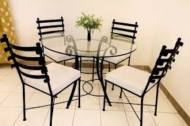 Glass Round Fancy Dining Table Set 4